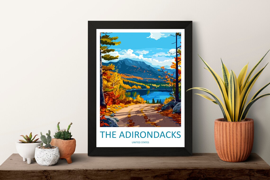 The Adirondacks New York Autumn Lake Trail Vintage Travel Poster - Image 3