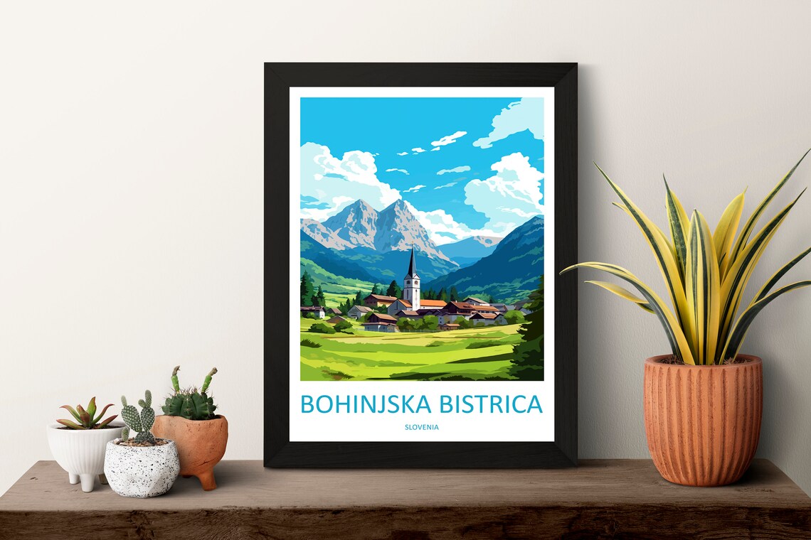 Bohinjska Bistrica Slovenia Church Spire Mountain View Poster - Image 3