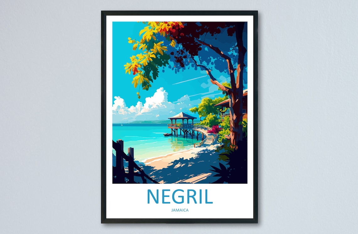 Negril Travel Poster, Caribbean Wall Art Print