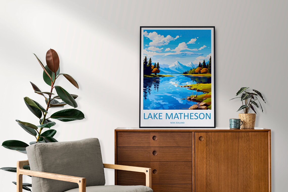 Lake Matheson Travel Poster, New Zealand Wall Art - Image 2