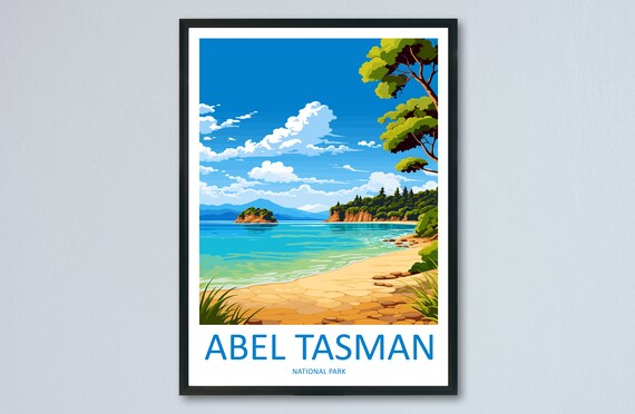 Abel Tasman National Park New Zealand Beach Illustrated Travel Poster