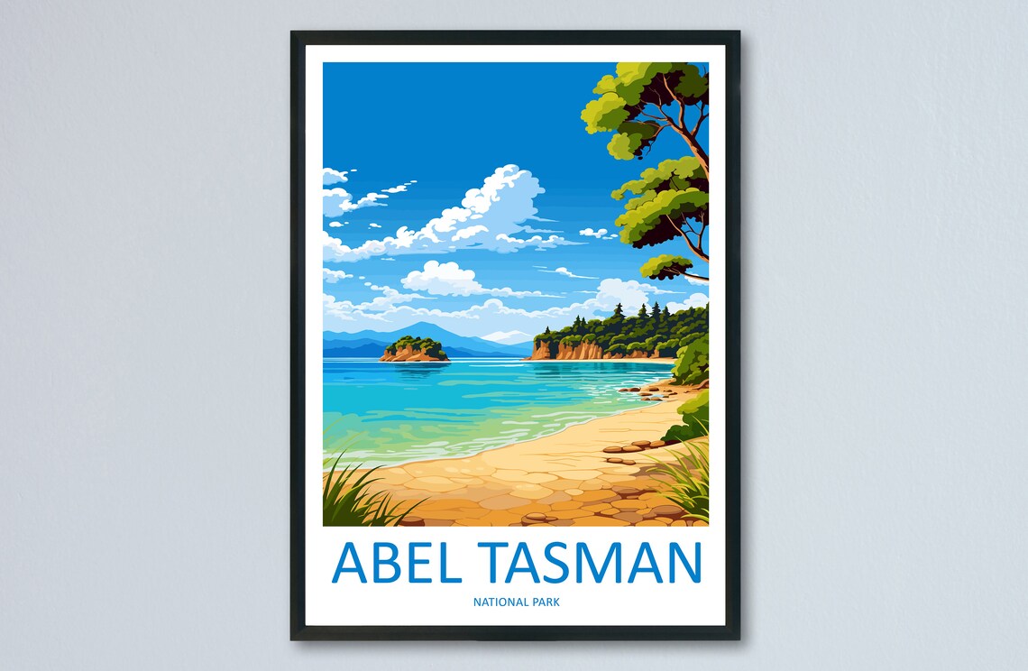 Abel Tasman National Park New Zealand Beach Illustrated Travel Poster