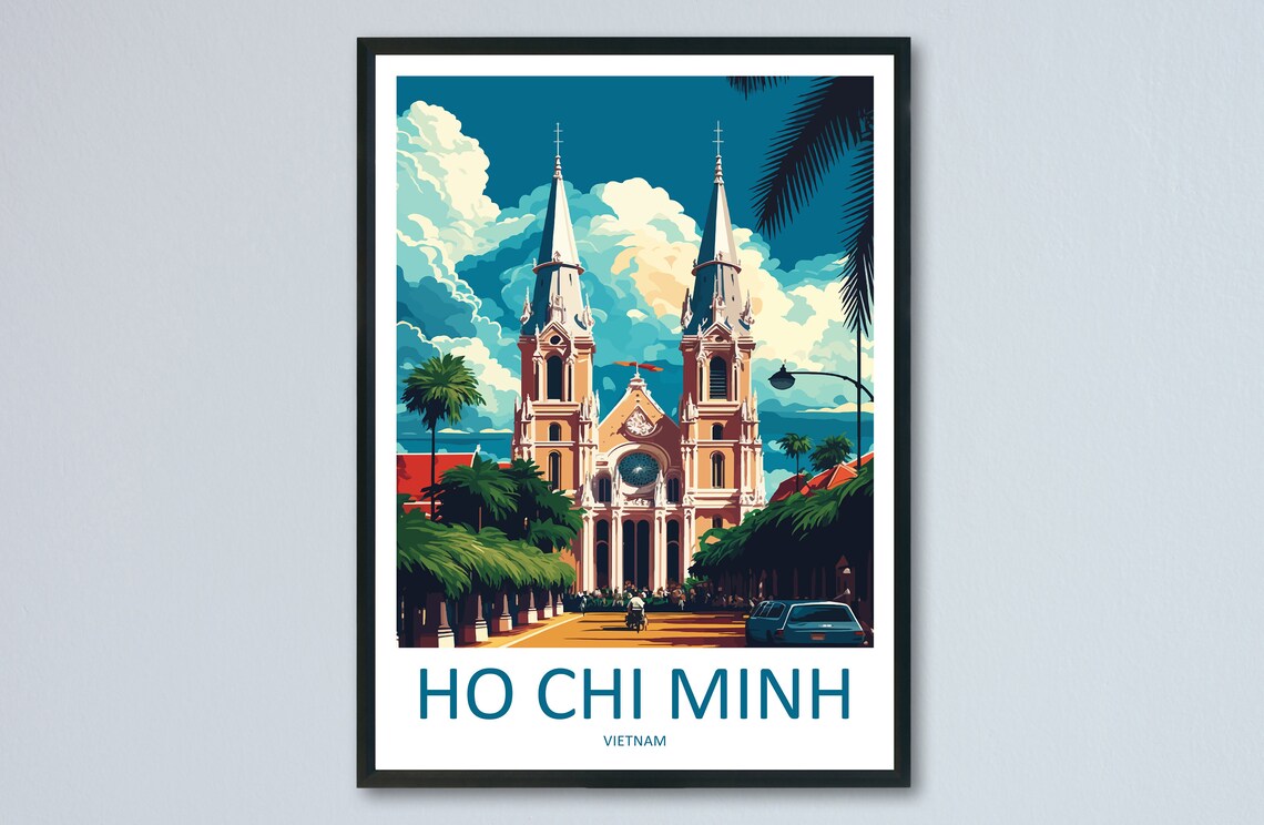 Ho Chi Minh Vietnam Notre Dame Cathedral Vintage Travel Poster Art