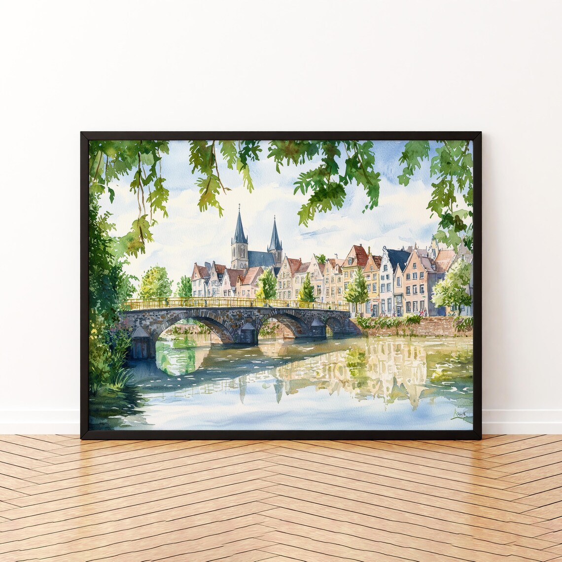 Maastricht Netherlands Watercolor Travel Poster, Cityscape