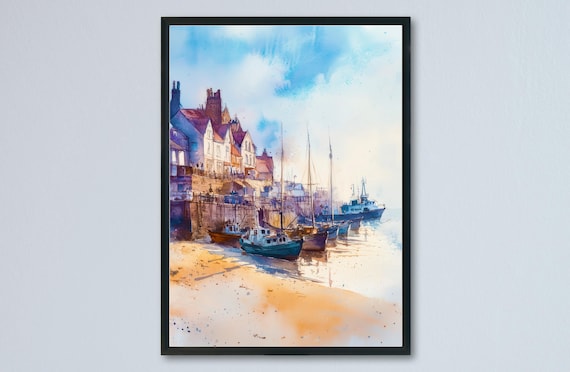 Bridlington Yorkshire Harbor Fishing Boats and Old Town Poster