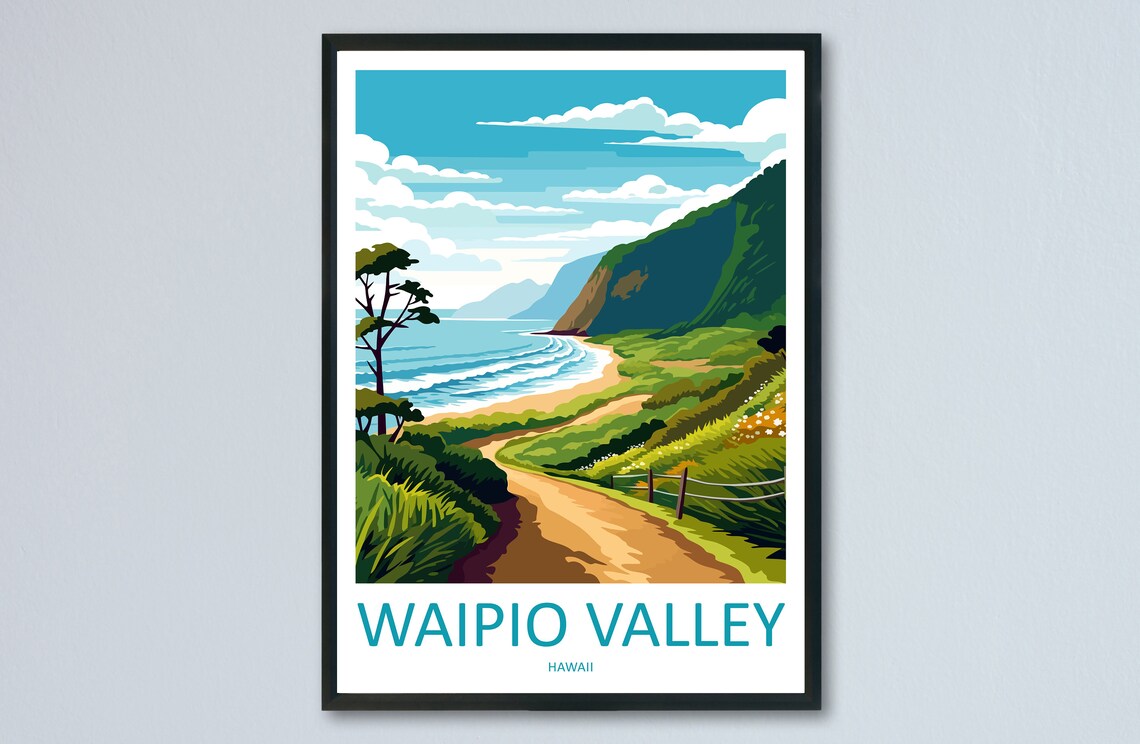Waipio Valley Travel Poster, Hawaii Wall Art
