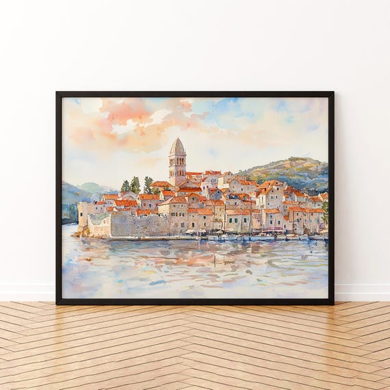 Korula Watercolor Poster Wall Art Hanging Home Dcor Gift Lovers Croatia