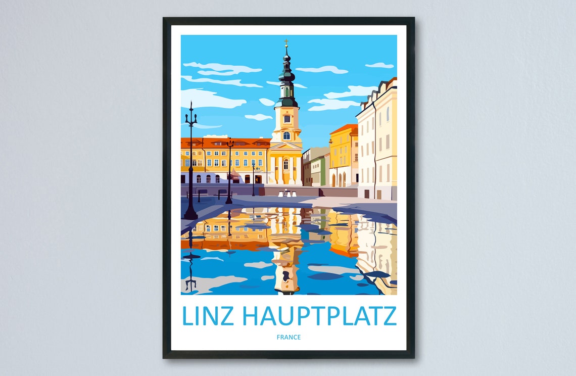 Linz Hauptplatz France Historic Square Water Reflection Travel Poster
