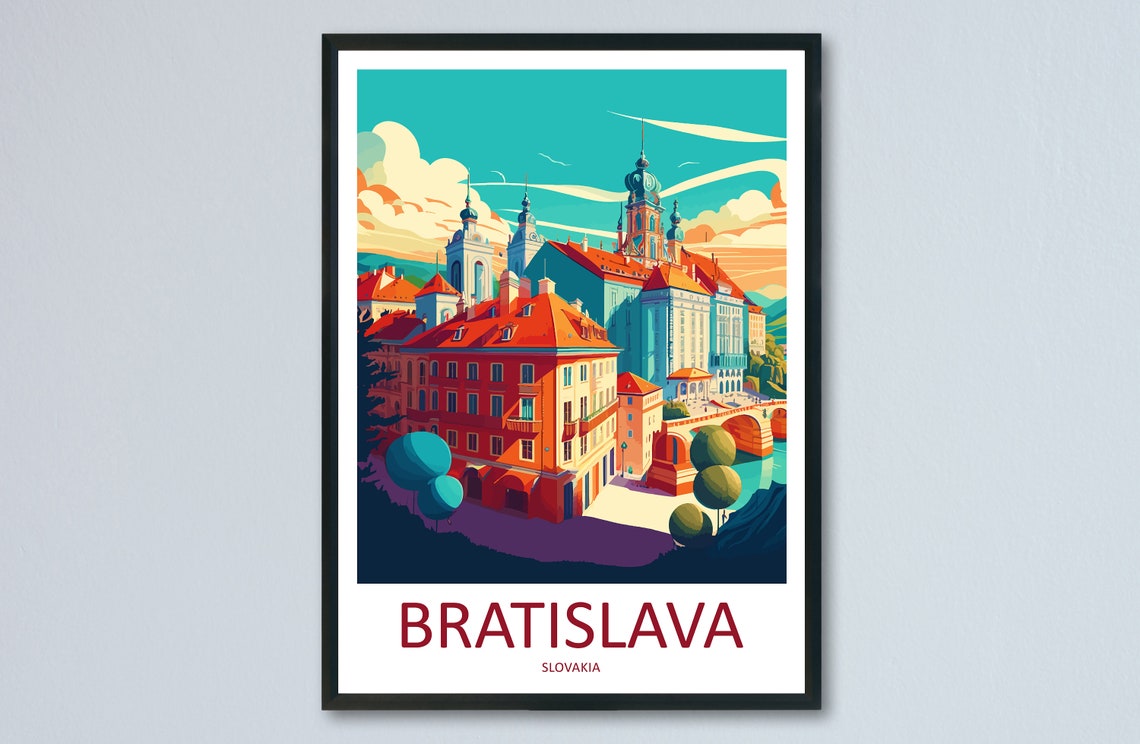 Bratislava Slovakia Old Town Rooftops River Bridge View Travel Poster