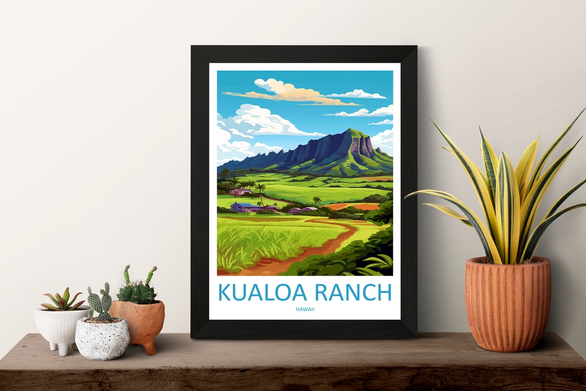 Kualoa Ranch Hawaii Green Valley Dramatic Ridge Poster Bottom Text - Image 3