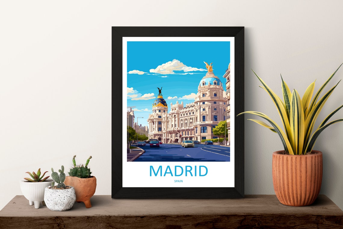 Madrid Spain Gran Via Metropolis Building Under Blue Sky Poster - Image 3