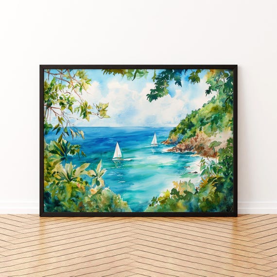 Barbados Watercolor Poster Landscape Wall Art Hanging Home Dcor Gift Lovers