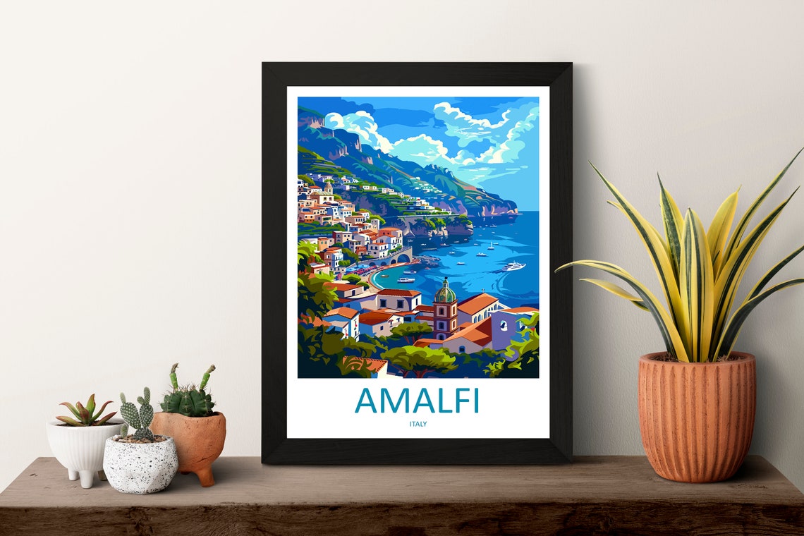 Amalfi Coast Italy Cliffside Village Seaside Mediterranean Town Poster - Image 3