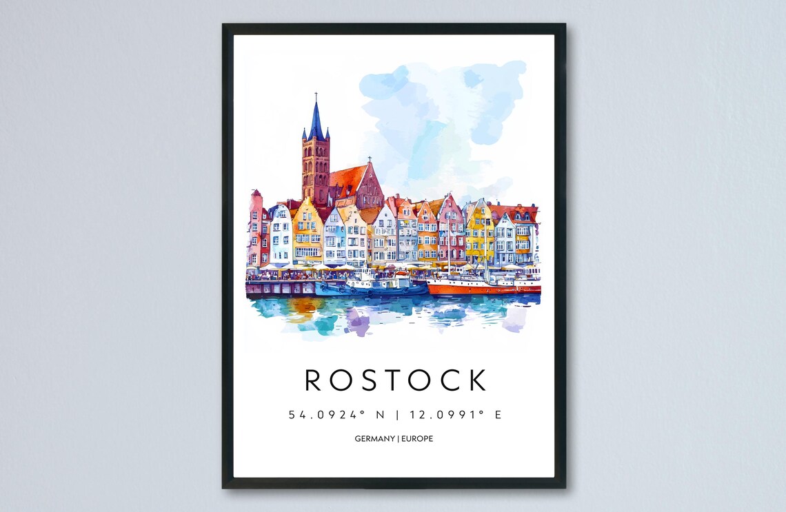 Rostock Germany Hanseatic Harbor Colorful Gabled Houses Art Poster