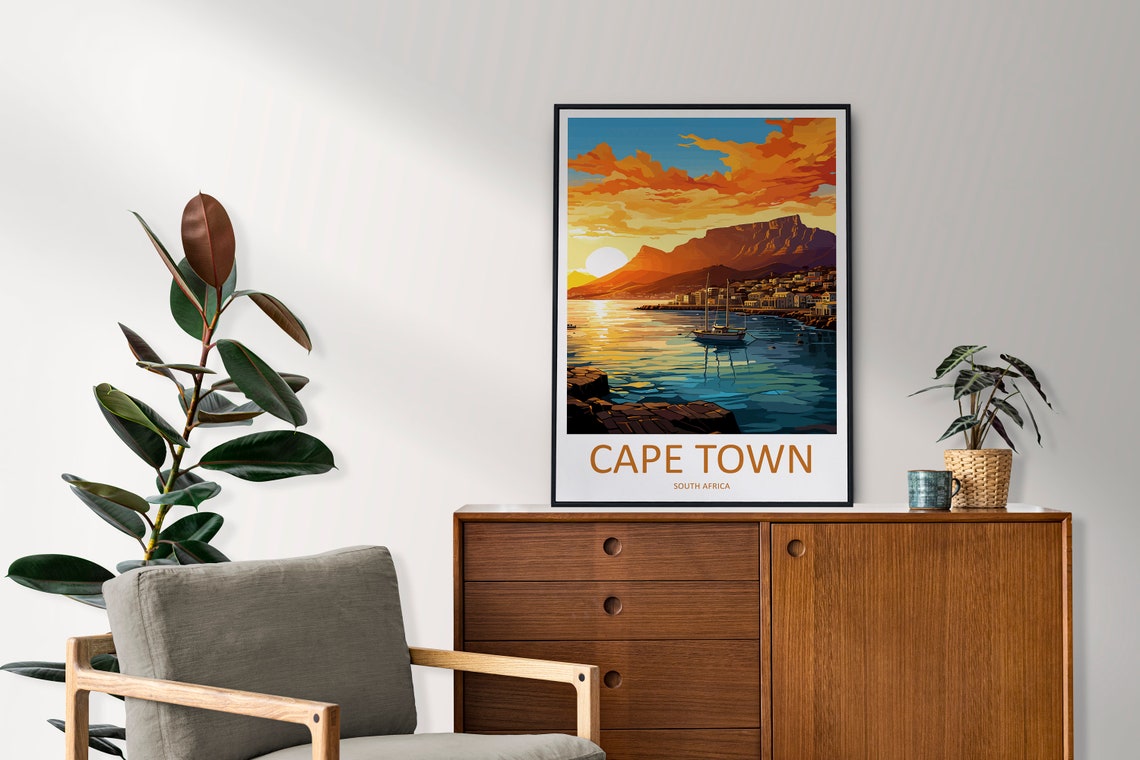 Cape Town South Africa Table Mountain Bay Sunset Harbor Poster - Image 2