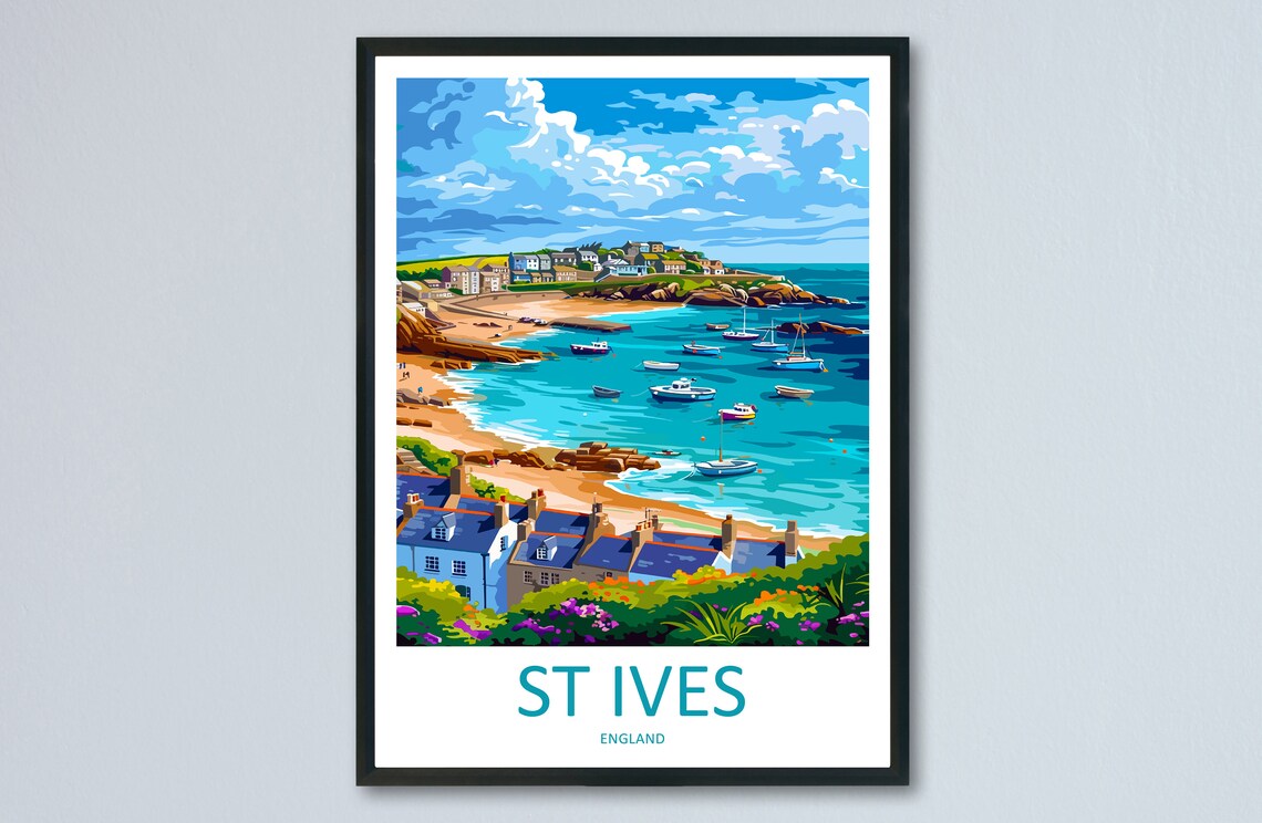St Ives Harbour Colorful Boats Cornwall England Travel Poster