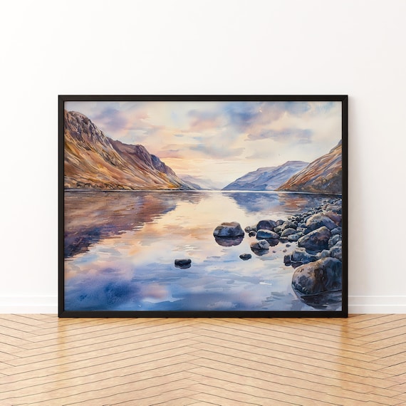 Wast Water Lake District England Watercolor Poster Sunset Mountain Lake View