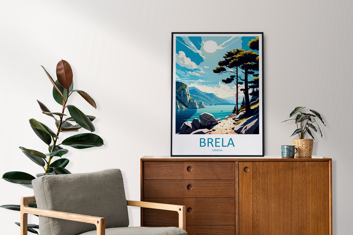 Brela Croatia Rocky Cove Pine Trees Turquoise Coast Poster Artwork - Image 2
