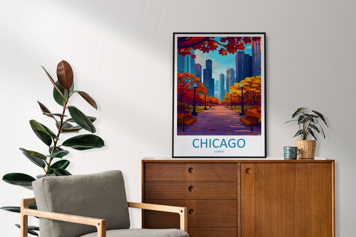 Chicago Illinois Autumn Park Skyline Minimalist Travel Poster Art - Image 2