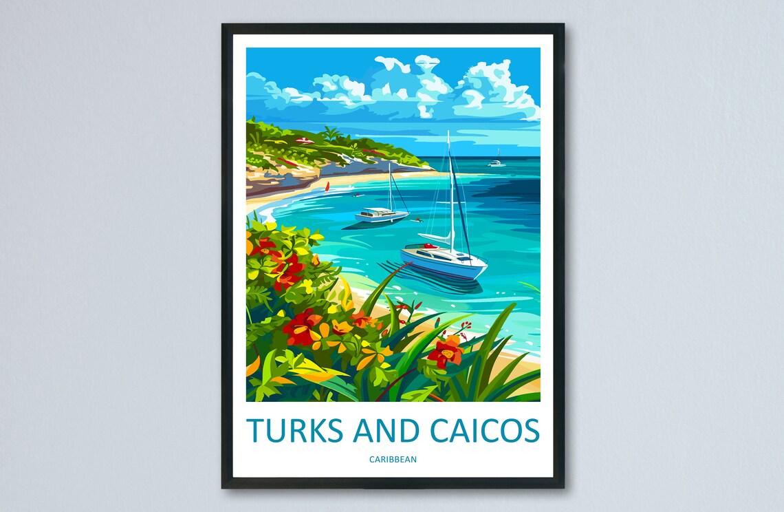 Turks And Caicos Islands Travel Poster, Caribbean Decor