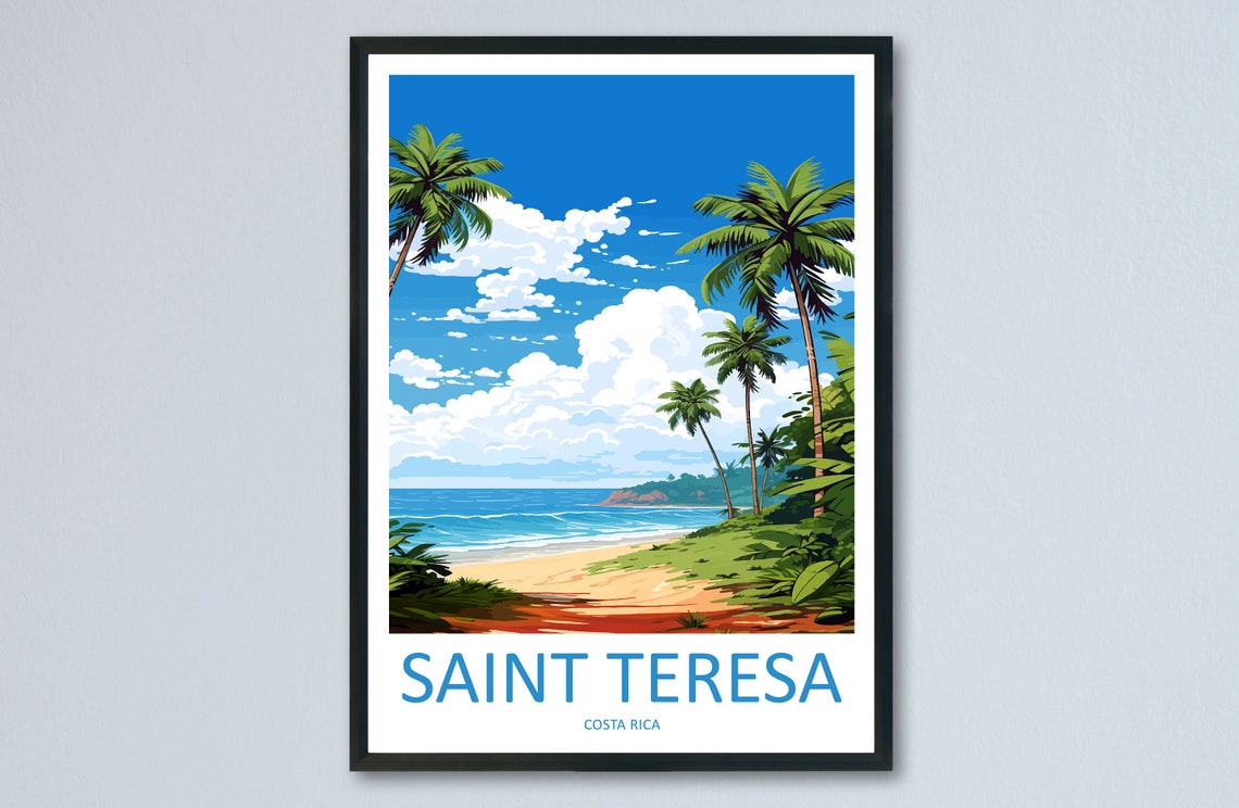Saint Teresa Costa Rica Palm Tree Beach Turquoise Waves Travel Poster