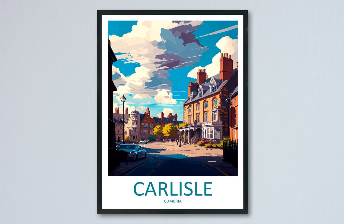 Carlisle Cumbria Historic Street Townhouses England Travel Poster