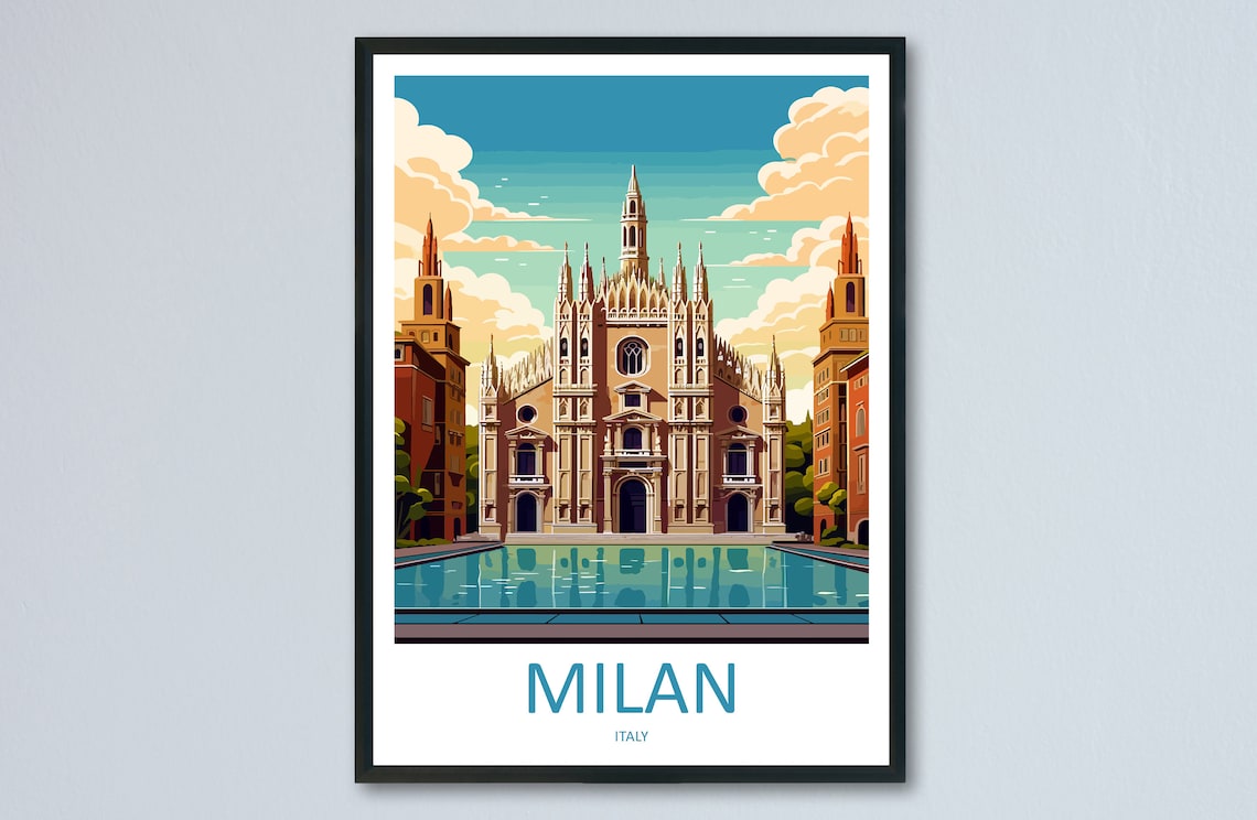 Milan Travel Poster, Europe Wall Decor Print