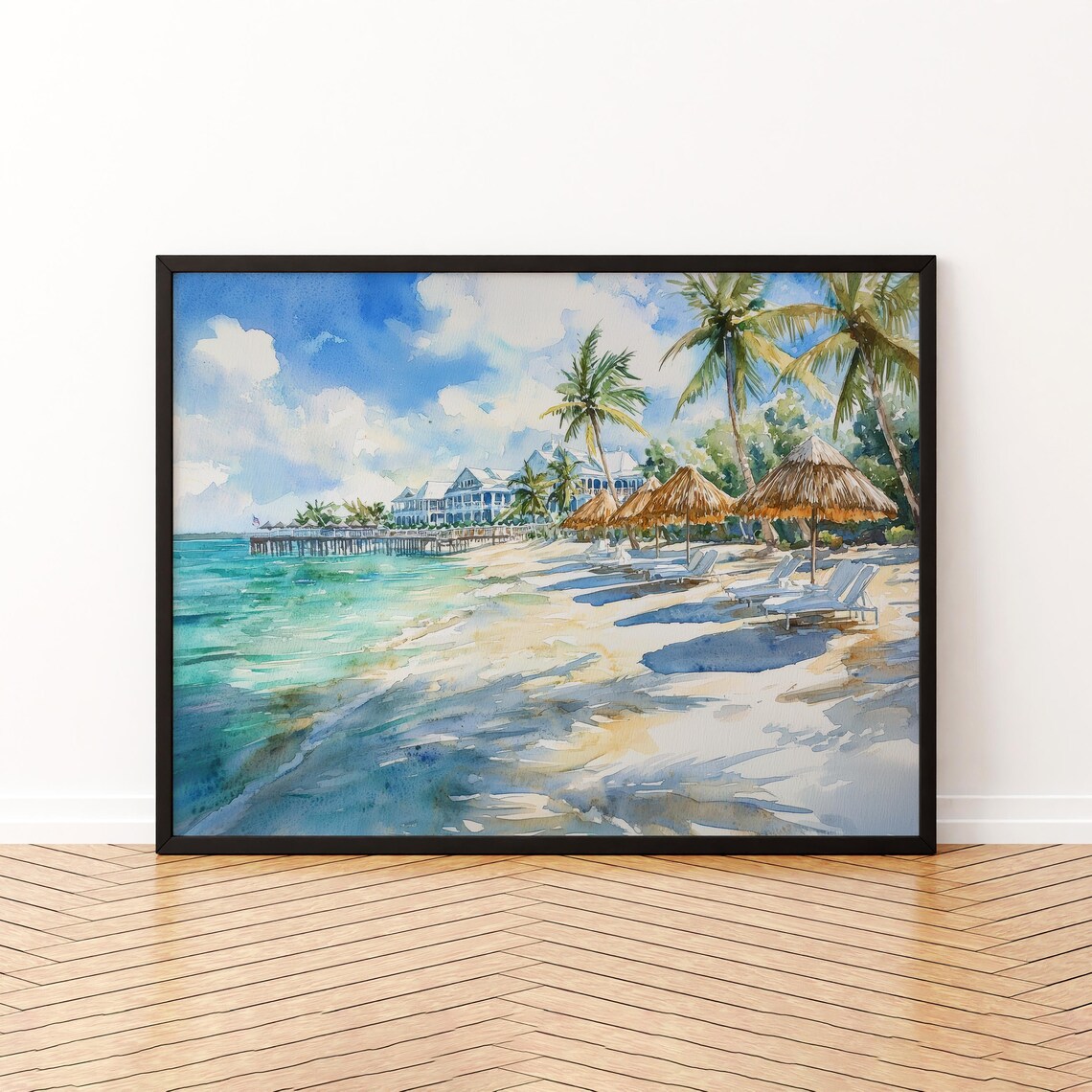 Bahamas Watercolor Travel Poster, Caribbean Coast