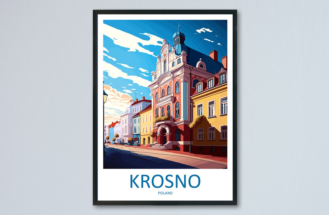 Krosno Poland Colorful Historic Street Retro Style Travel Poster