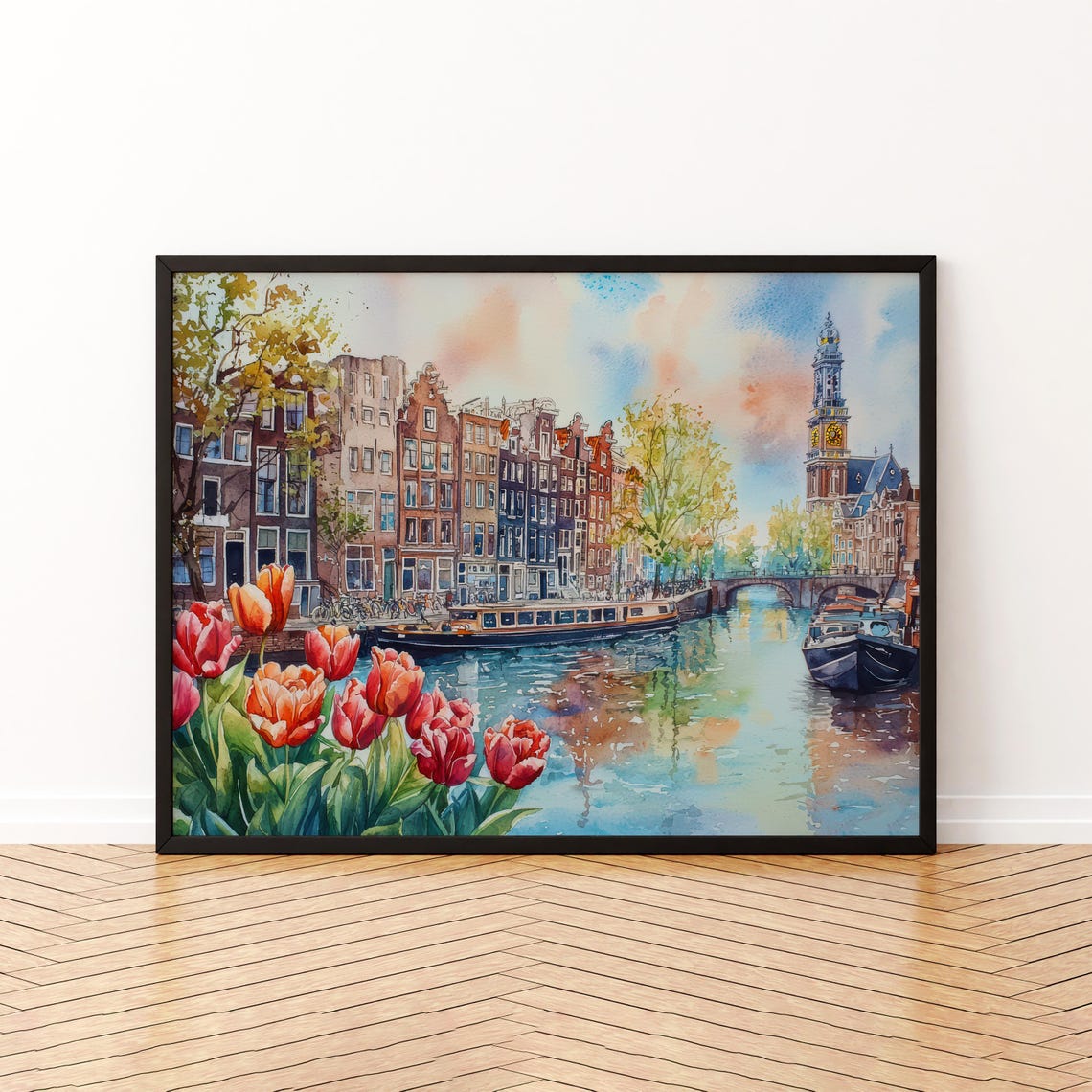 Amsterdam Watercolor Poster Landscape Wall Art Hanging Home Dcor Gift Lovers Netherlands