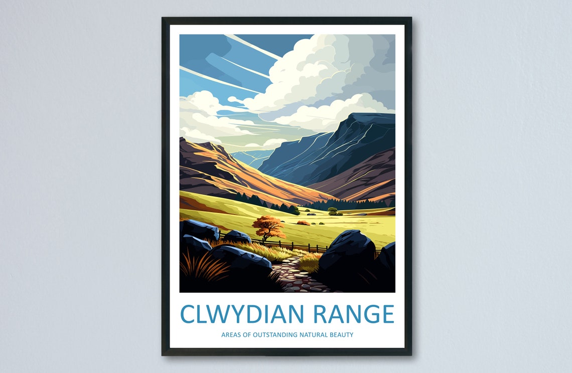 Clwydian Range Wales Mountain Valley Hiking Landscape Travel Poster