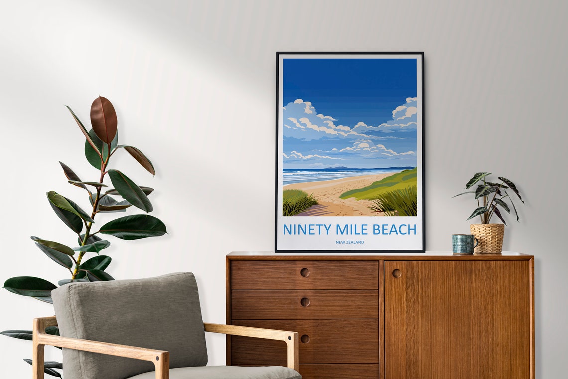Ninety Mile Beach New Zealand Long Golden Sandy Shore Poster - Image 2