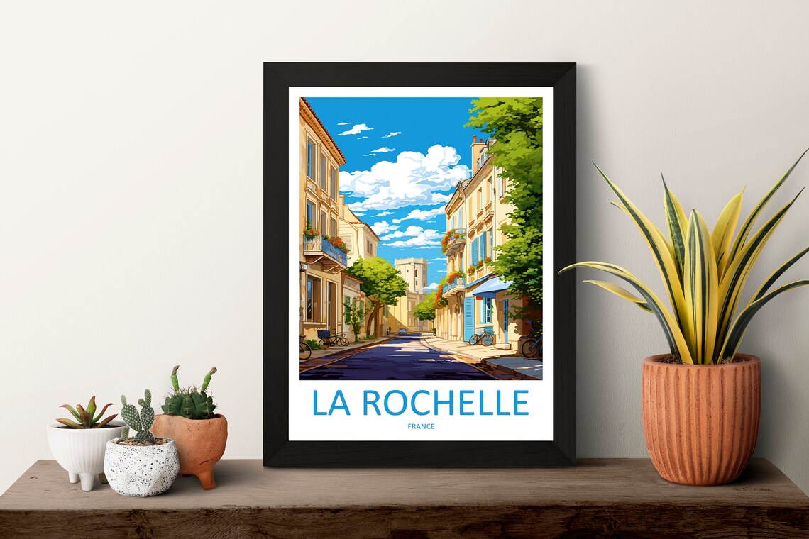 La Rochelle France Old Town Street Illustrated Travel Poster - Image 3