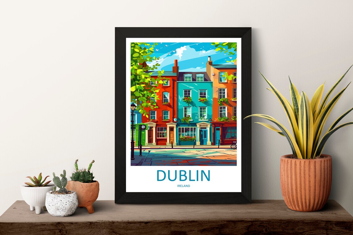 Dublin Ireland Colorful Georgian Townhouses Street Scene Travel Poster - Image 3