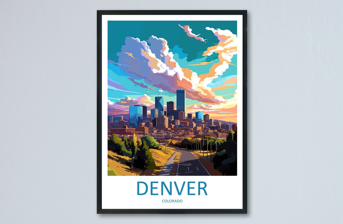 Denver Colorado Skyline At Sunset Under Dramatic Clouds Poster