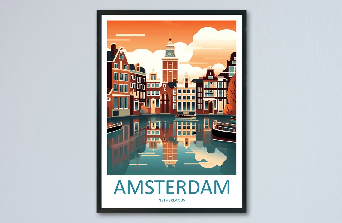 Amsterdam Travel Poster, Netherlands Home Decor