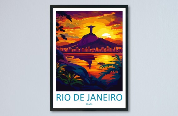 Rio de Janeiro Brazil Christ the Redeemer Sunset Travel Poster