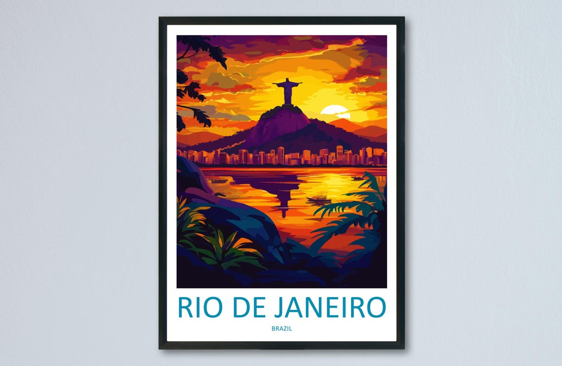 Rio de Janeiro Brazil Christ the Redeemer Sunset Travel Poster