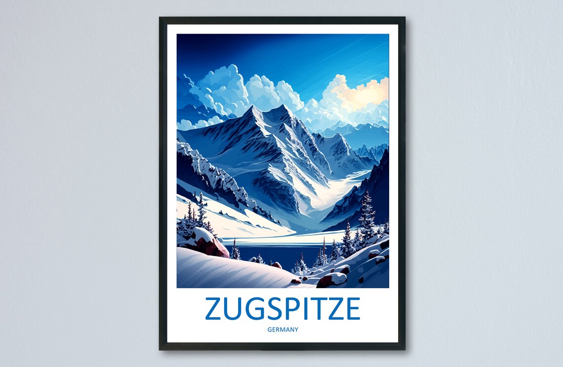 Zugspitze Germany Snowy Alpine Peak Winter Vintage Travel Poster