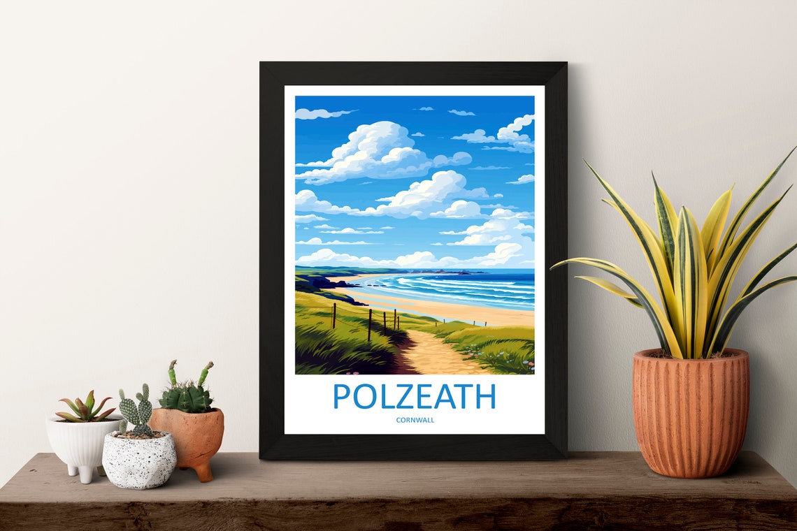 Sunny Polzeath Beach Coastal Dune Trail Cornwall Travel Poster - Image 3