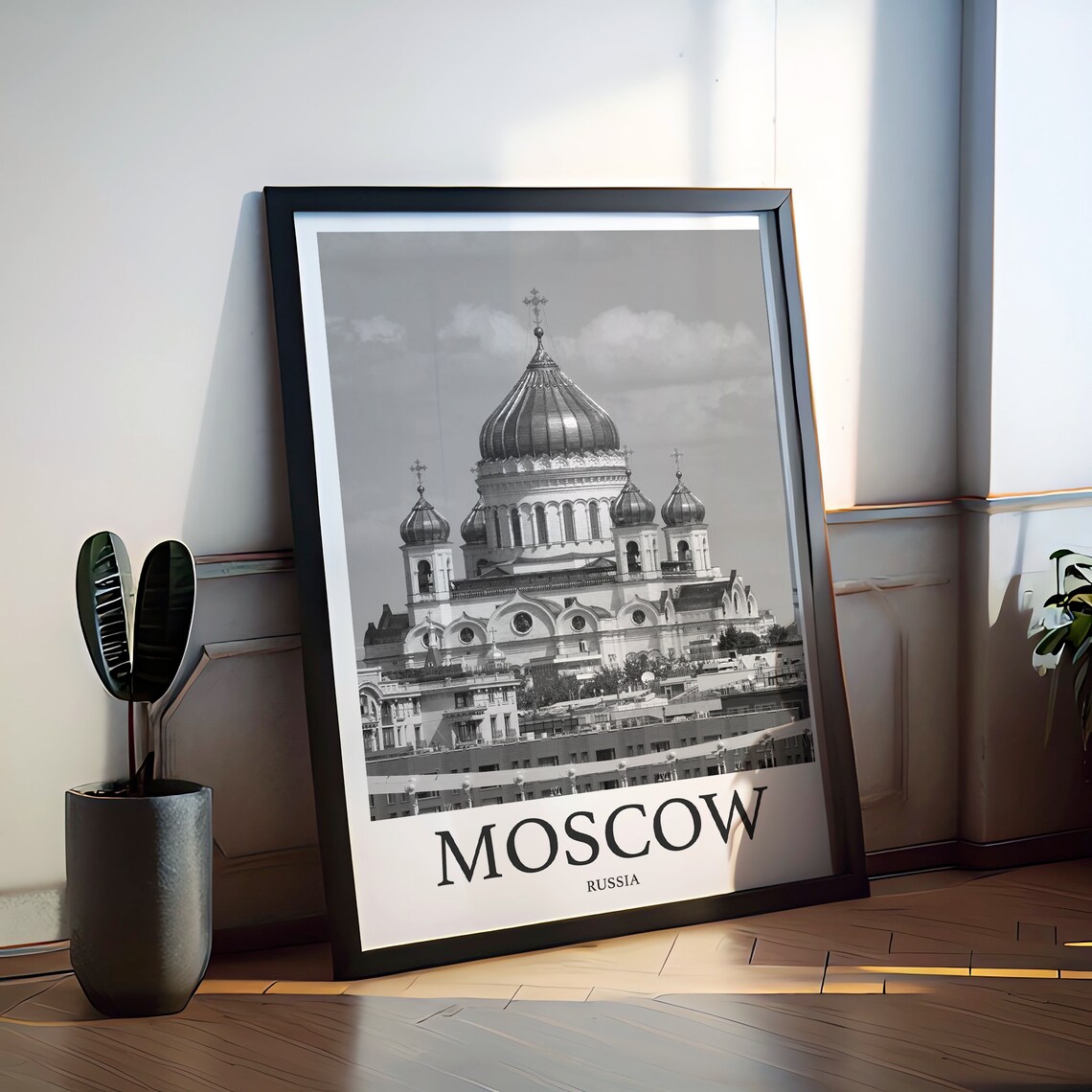 Moscow Russia Cathedral Golden Domes Black White Photo Poster - Image 2