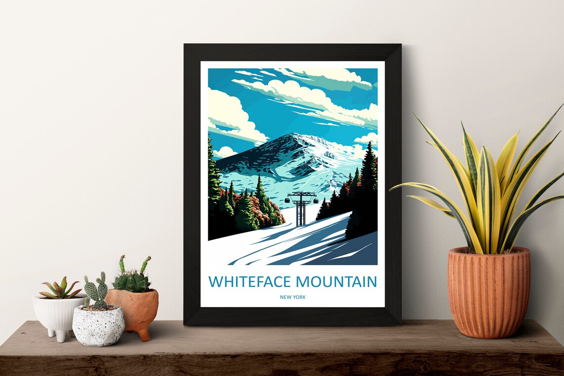 Whiteface Mountain New York Snowy Ski Peak Retro Travel Poster - Image 3
