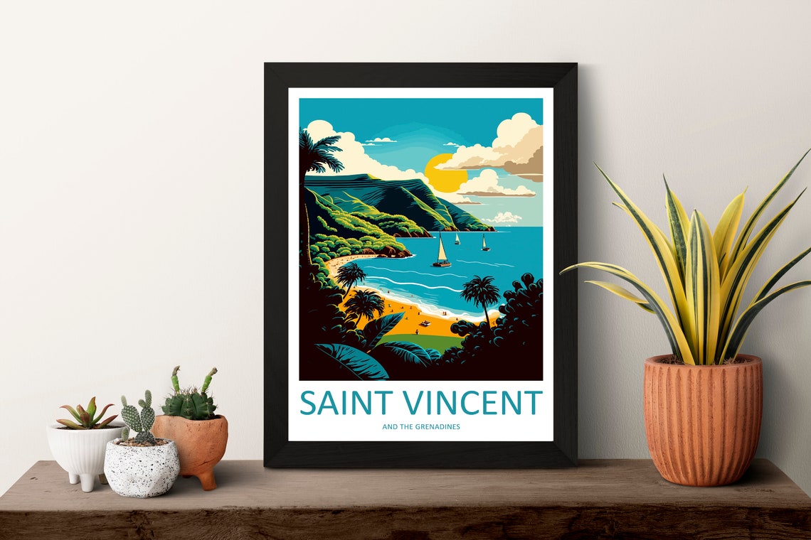 Saint Vincent Grenadines Beach Sailboats Sunset Travel Poster - Image 3