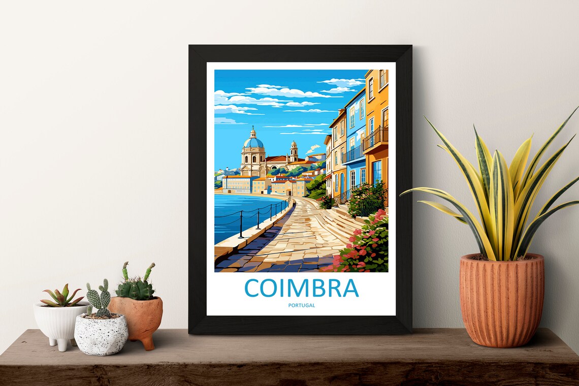 Coimbra Portugal Riverside Promenade Skyline Scene Travel Poster - Image 3