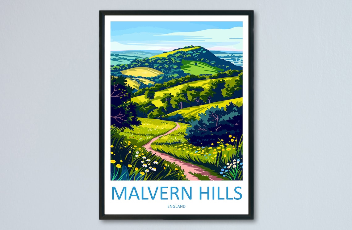 Malvern Hills England Rolling Green Countryside Travel Poster