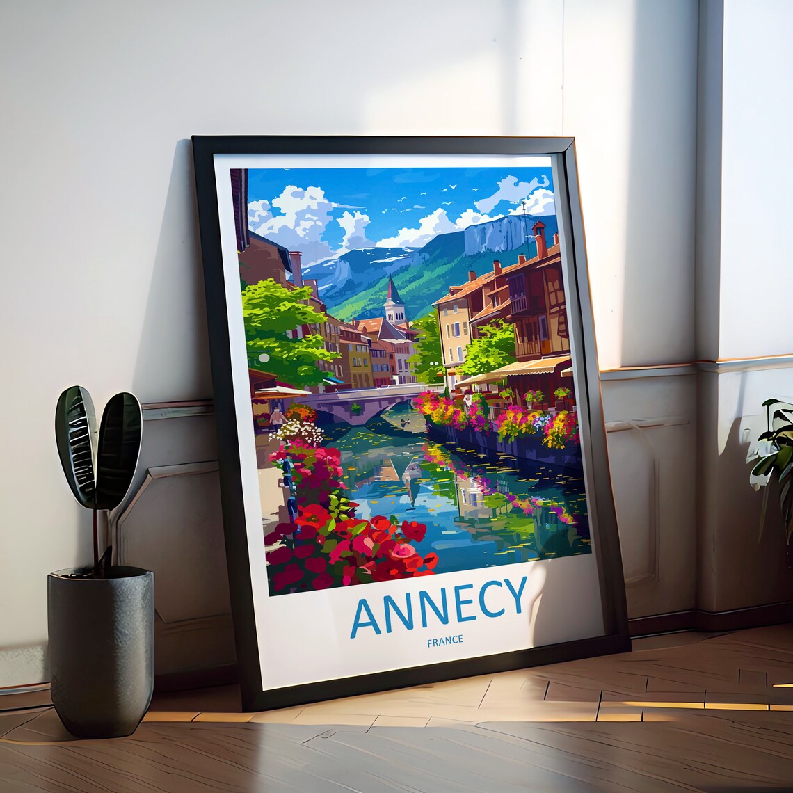Annecy France Canal Flowers Alpine Old Town Mountain View Poster - Image 2