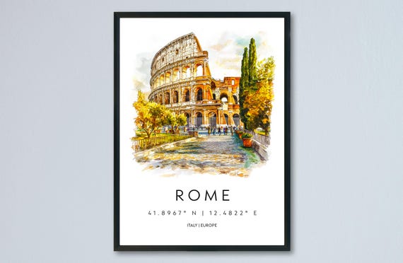 Rome Watercolor Travel Poster, Italy City Print