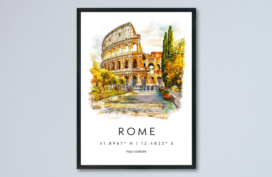 Rome Watercolor Travel Poster, Italy City Print
