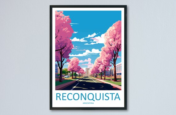 Reconquista Argentina Pink Blossom Avenue City Street Travel Poster