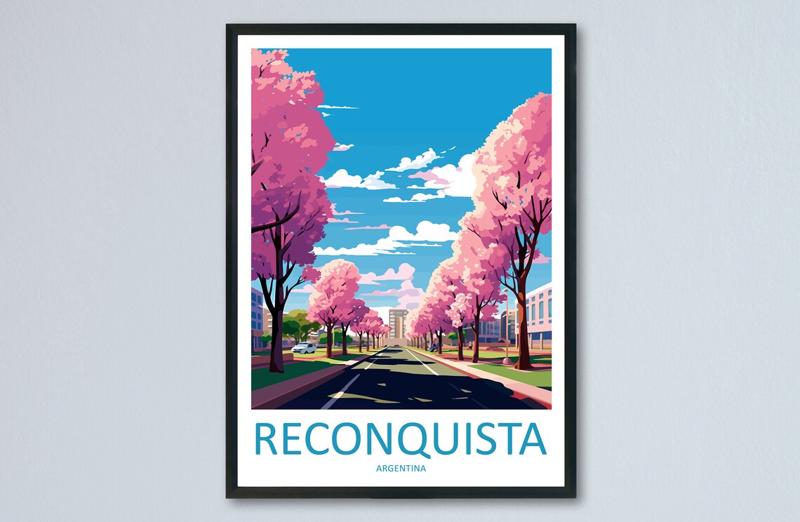 Reconquista Argentina Pink Blossom Avenue City Street Travel Poster
